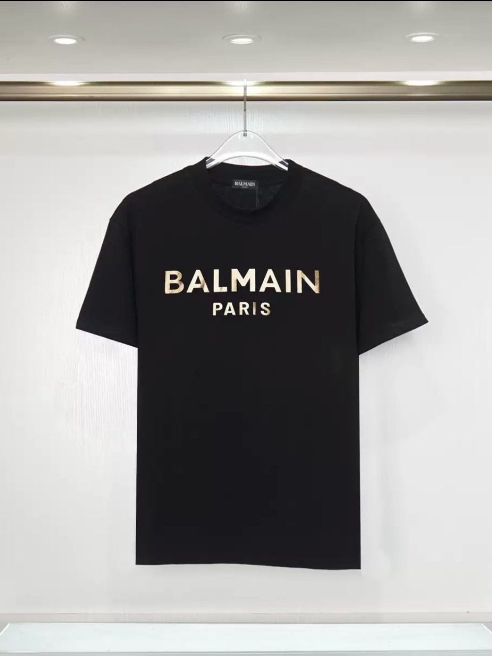 Balmain Black Short-Sleeve Tee with Gold Logo